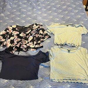 4-Piece Crop Top Bundle - Floral Black, Navy & Light Blue
